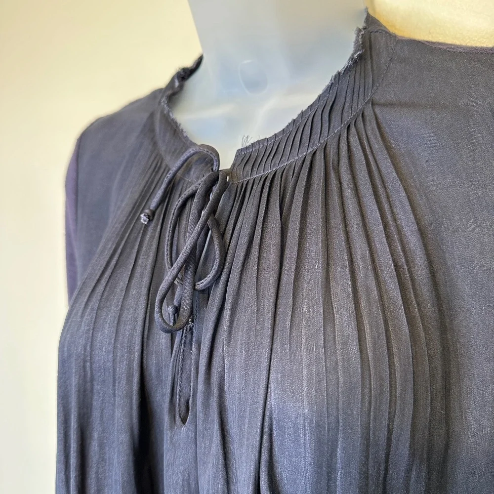 Dolan | Anthro Lucille Pleated Tie Neck Gothcore Witchy Peasant Blouse - Picture 6 of 13